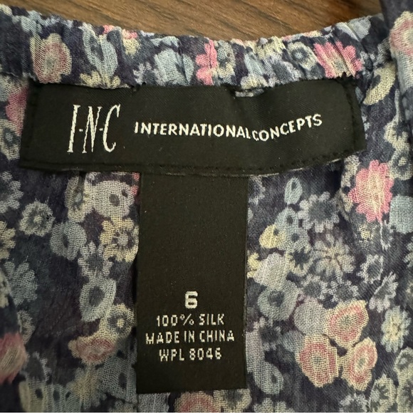 INC Silk Removable Strap Ruffle Tank Floral Top Size 6 Blue Pink Purple White - Picture 7 of 10
